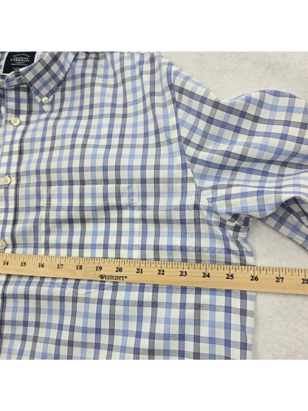 Charles Tyrwhitt Button Down Dress Shirt Size XL Non-Iron Classic Fit Blue Grid